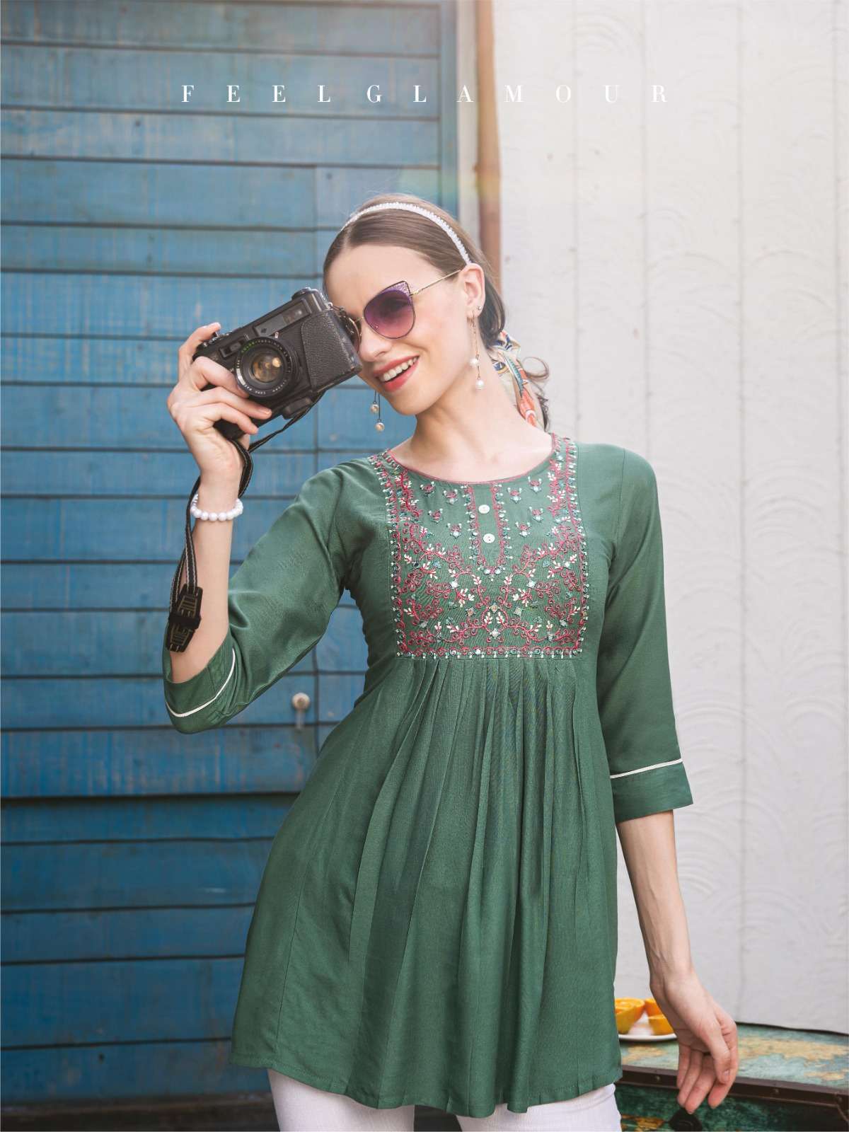 KAJREE VOL 4REYON FABRIC DESIGNER SHORT TOP WITH CONCEPT EMBROIDERY AND DETAILING BY HARITAGE BRAND 405